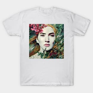 Portrait of young  Woman with  flowers T-Shirt